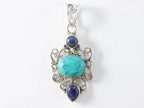 Opengewerkte zilveren hanger met turkoois en lapis lazuli afbeelding 4