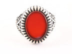Bewerkte ovale zilveren ring met carneool en marcasiet afbeelding 4