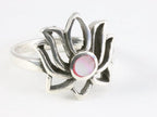 Opengewerkte zilveren lotus bloem ring met roze parelmoer afbeelding 1