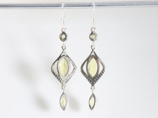 Lange bewerkte zilveren oorbellen met citrien afbeelding 2