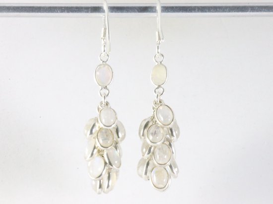 Lange trosvormige zilveren oorbellen met regenboog maansteen afbeelding 2