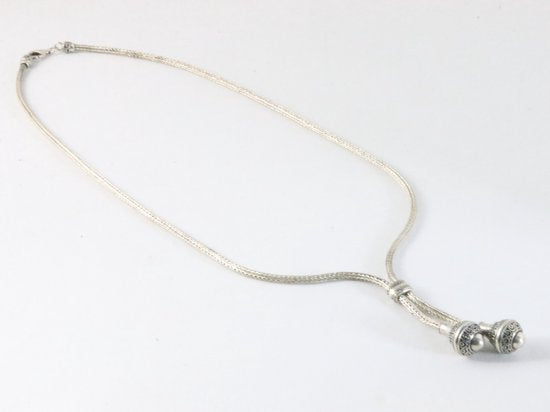 Traditionele zware zilveren vossenstaart schakel ketting met bewerkte pegels afbeelding 2