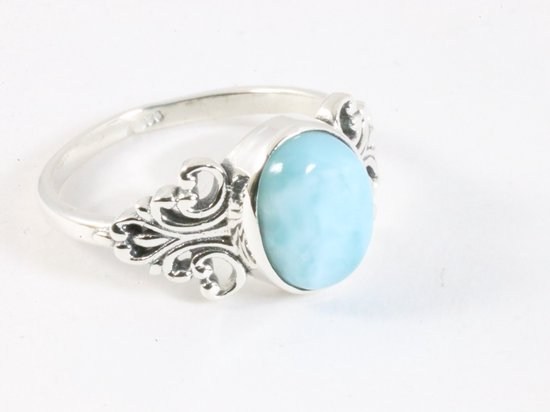 Fijne bewerkte zilveren ring met larimar afbeelding 1