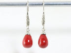 Bewerkte zilveren oorbellen met rode koraal steen afbeelding 3