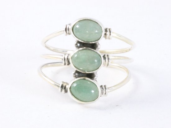 Opengewerkte zilveren ring met 3 groene aventurijn stenen afbeelding 4