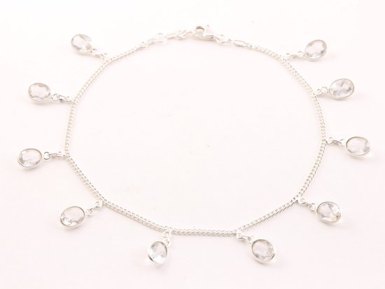 Fijne zilveren enkelband met bergkristal afbeelding 1