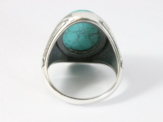 Zware bewerkte zilveren ring met turkoois afbeelding 3