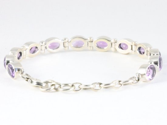 Zware hoogglans zilveren armband met amethist afbeelding 3