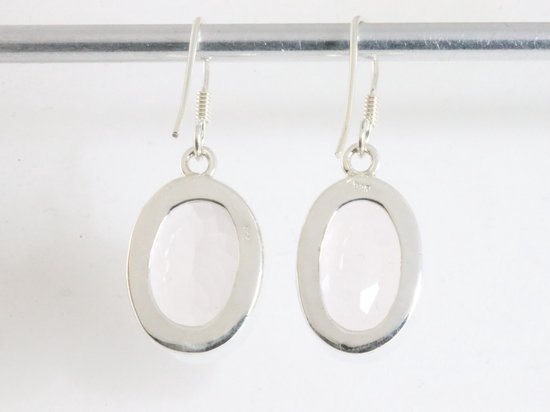 Grote ovale zilveren oorbellen met bergkristal afbeelding 3