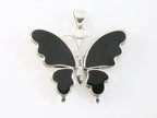 Zilveren vlinder hanger met zwarte schelp afbeelding 3