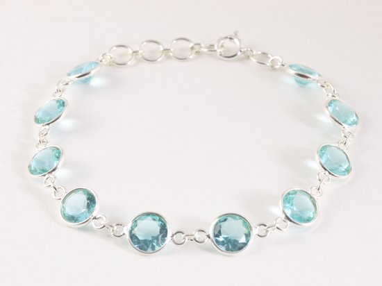 Fijne zilveren armband met blauwe topaas afbeelding 1