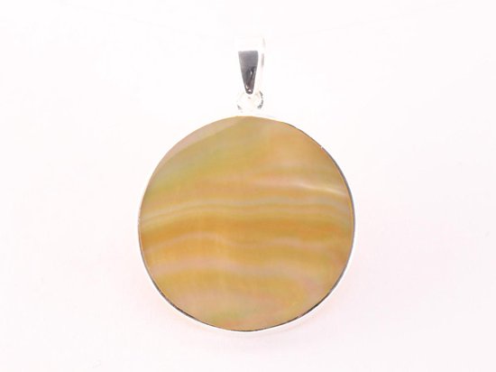 Ronde zilveren hanger met levensboom op goudkleurige schelp afbeelding 3