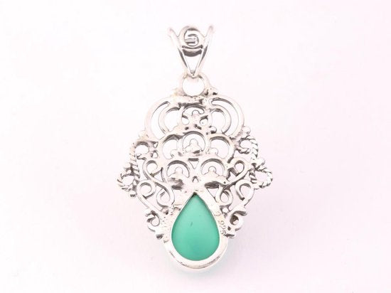 Fijne opengewerkte zilveren hanger met groene onyx afbeelding 3