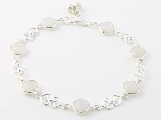 Zilveren enkelband met regenboog maansteen afbeelding 1