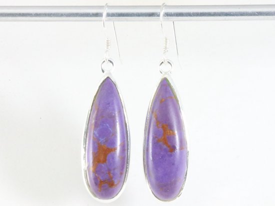 Lange zilveren oorbellen met paarse koperturkoois afbeelding 4