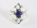 Langwerpige zilveren ring met lapis lazuli en blauwe topaas - maat 20 afbeelding 4