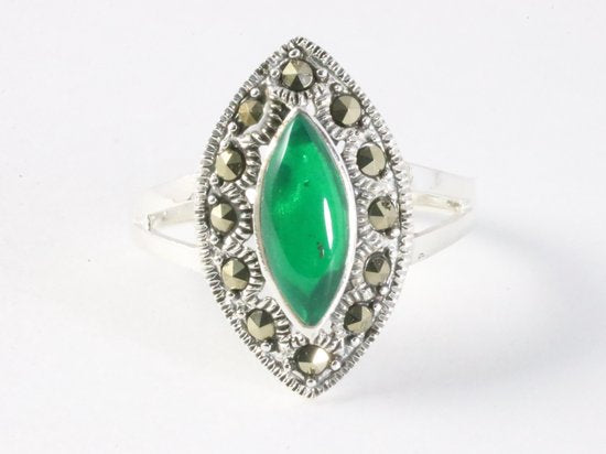 Zilveren ring met jade en marcasiet afbeelding 4