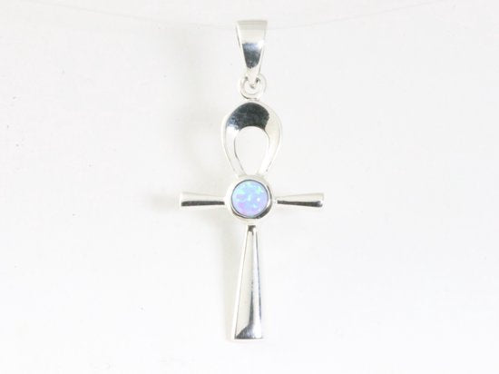 Fijne zilveren ankh hanger met Australische opaal afbeelding 4