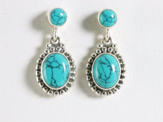 Bewerkte zilveren oorstekers met turkoois afbeelding 2