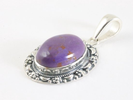 Bewerkte zilveren hanger met paarse koperturkoois afbeelding 2