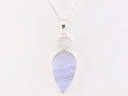 Zilveren hanger met blauwe lace agaat en regenboog maansteen aan ketting afbeelding 4