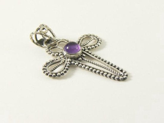 Opengewerkte zilveren kruishanger met amethist afbeelding 2