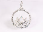 Ronde zilveren lotus bloem hanger met welo opaal afbeelding 4
