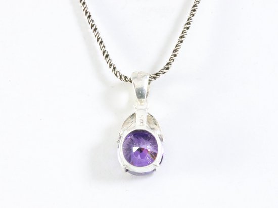 Fijne zilveren hanger met amethist en marcasiet aan ketting afbeelding 3