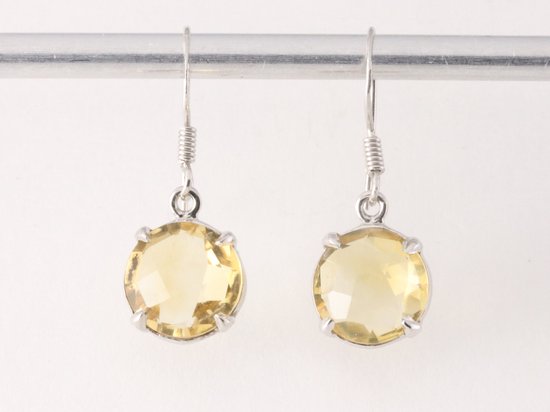 Fijne ronde zilveren oorbellen met citrien afbeelding 4