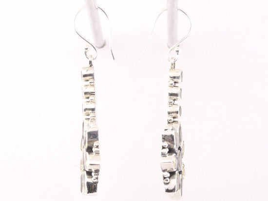 Lange bloemvormige zilveren oorbellen met citrien afbeelding 2