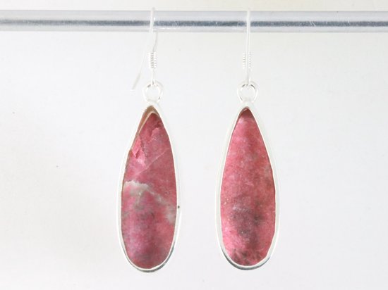 Lange zilveren oorbellen met roze thuliet afbeelding 3