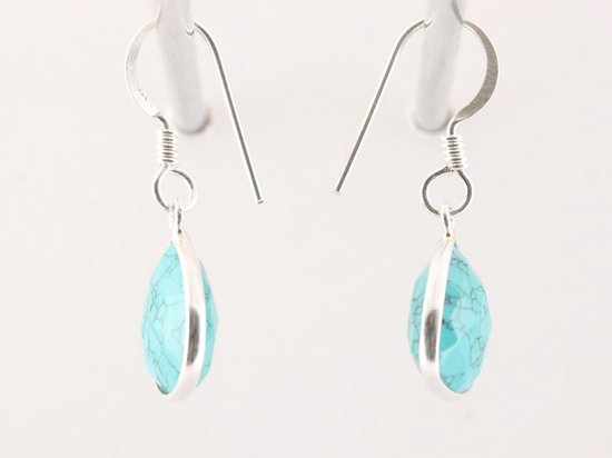 Fijne druppelvormige zilveren oorbellen met turkoois afbeelding 2