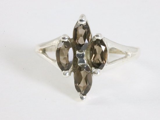 Fijne zilveren ring met rookkwarts afbeelding 4