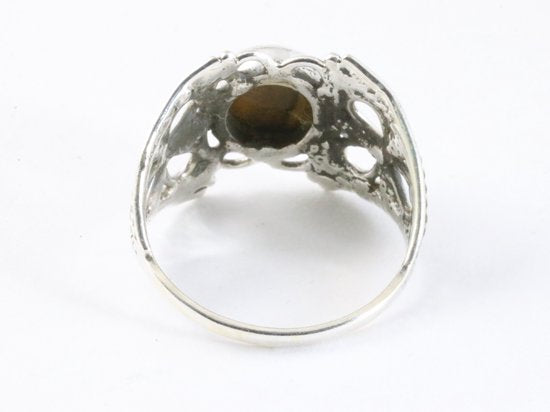 Opengewerkte zilveren ring met tijgeroog afbeelding 3