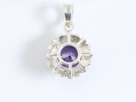 Ronde zilveren hanger met amethist en marcasiet afbeelding 3