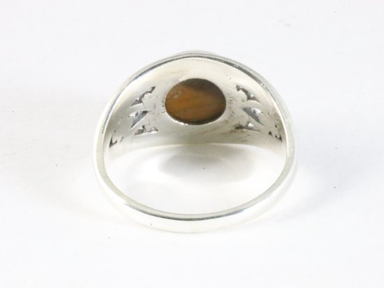 Opengewerkte zilveren ring met tijgeroog afbeelding 3