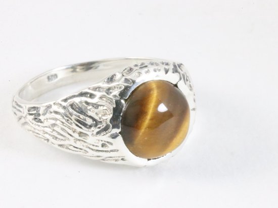 Bewerkte zilveren ring met tijgeroog afbeelding 1