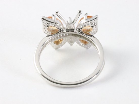 Hoogglans zilveren vlinder ring met citrien en witte topaas afbeelding 3