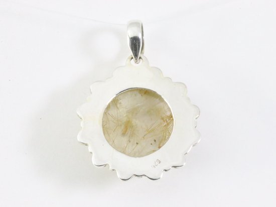 Ronde bewerkte zilveren hanger met gouden rutielkwarts afbeelding 3