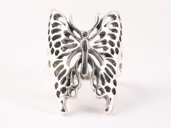 Opengewerkte zilveren vlinder ring afbeelding 4