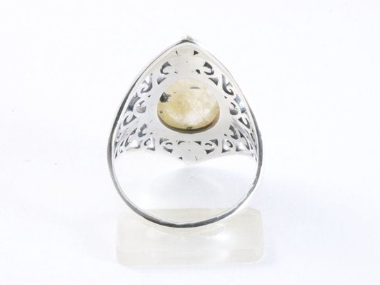 Opengewerkte zilveren ring met gouden rutielkwarts afbeelding 3