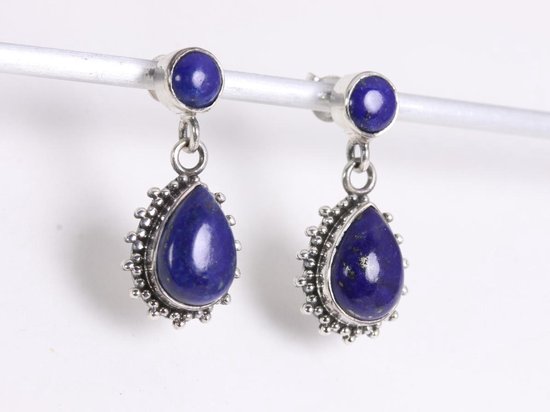 Bewerkte zilveren oorstekers met lapis lazuli afbeelding 2