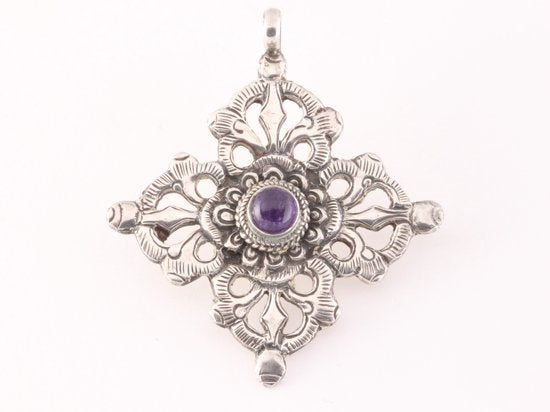 Traditionele zilveren dubbele vajra hanger met amethist afbeelding 4