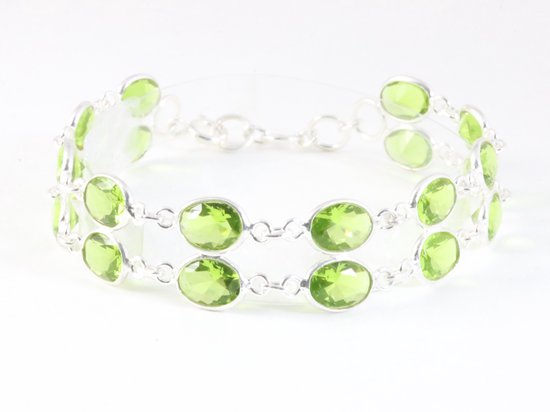 Brede zilveren armband met peridoot afbeelding 1