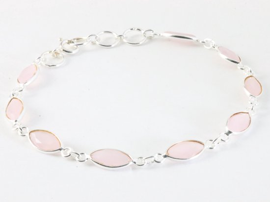 Fijne zilveren armband met rozenkwarts afbeelding 2