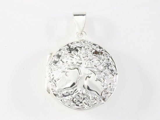 Rond zilveren medaillon met levensboom afbeelding 4