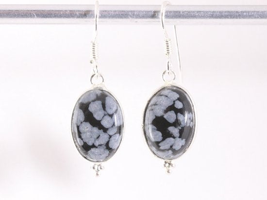 Zilveren oorbellen met sneeuwvlok obsidiaan afbeelding 4