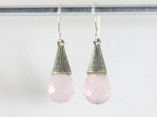 Bewerkte zilveren oorbellen met rozenkwarts afbeelding 3