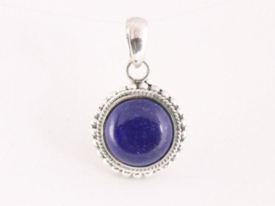Fijne bewerkte ronde zilveren hanger met lapis lazuli afbeelding 4