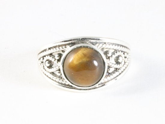 Opengewerkte zilveren ring met tijgeroog afbeelding 4